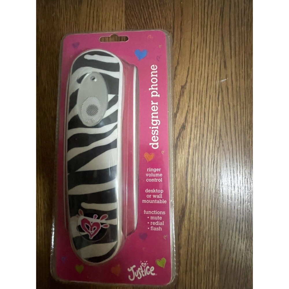 Pushbutton Phone Justice Home Zebra Print Y2K Style Corded Telephone 2000s slim